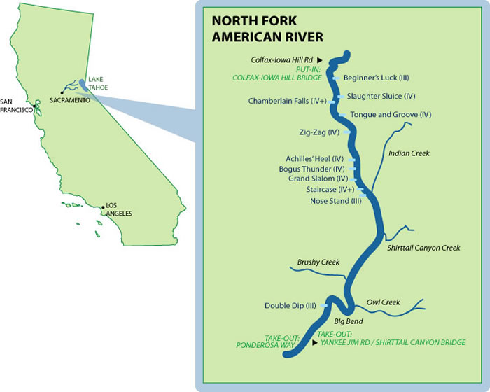 North fork American Mile-By-Mile Map