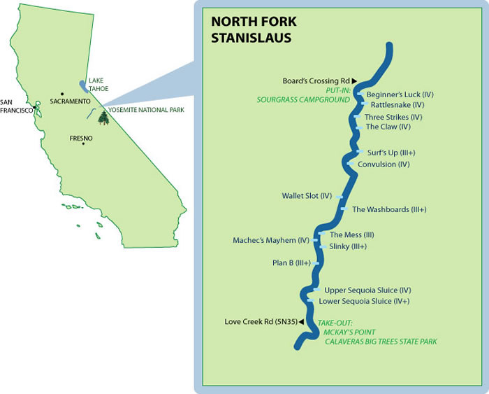 North Fork Stanislaus Mile-By-Mile Map